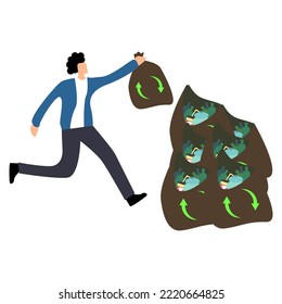 man collects garbage for recycling