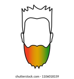 Man with colored beard, male head with colorful face fungus style, multicolor treated beard, guy crop concept, vector illustration
