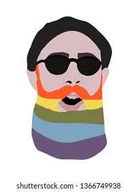 Man with colored rainbow LGBT pride beard 