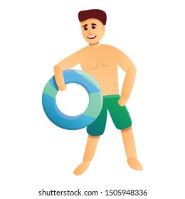 Man with colorful pool ring icon. Cartoon of man with colorful pool ring vector icon for web design isolated on white background