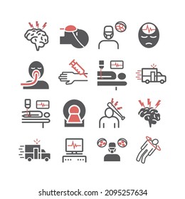 Man in a coma. Hospital bed. Infographic line icons. Vector