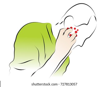 The man is combing his face. Colored vector illustration on the theme of allergy, scabies, urticaria.