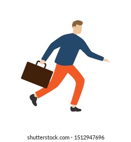 A man comes with a briefcase. Flat cartoon character isolated on white background. Illustration