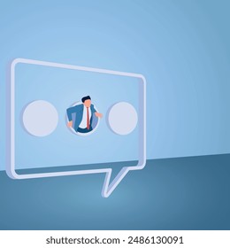A man comes out of a chat bubble, an illustration for open communication.