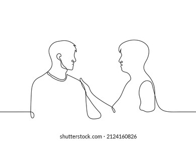 man comforting another holding him by the shoulder    one line drawing vector  concept friendly support  emotional help  empathy  kindness  mercy  sympathetic  offer your help 