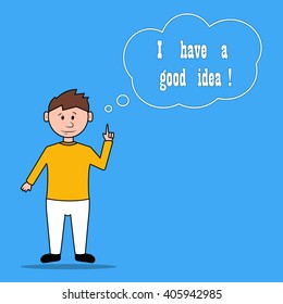 Man coming up with a good idea. Vector illustration in flat style.