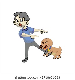 Mann kommandierender Hund zu gehen oder holen Vektorgrafik