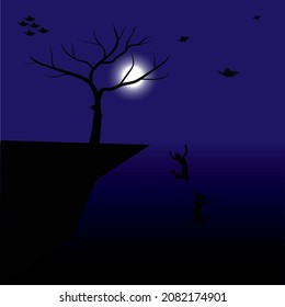 Ein Mann beging Selbstmord, indem er sprang. traurige Nachtlandschaft 