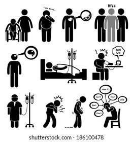 Man Common Diseases And Illness Stick Figure Pictogram Icon Cliparts