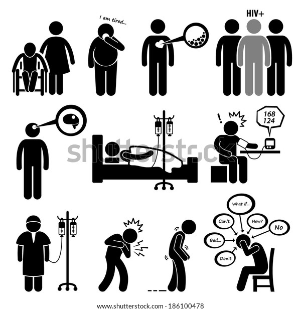 Man Common Diseases and Illness Stick Figure\
Pictogram Icon Cliparts