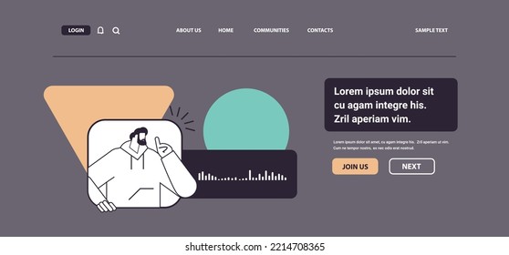 man communicate in instant messengers by voice messages audio chat application social media online communication concept