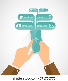Man is communicate on his cell phone. Flat vector illustration. Isolated background. 