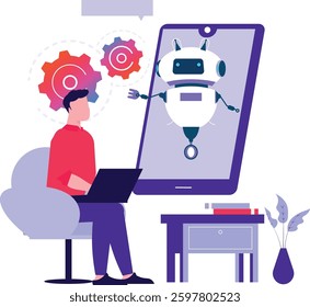 Man Communicating With AI Bot