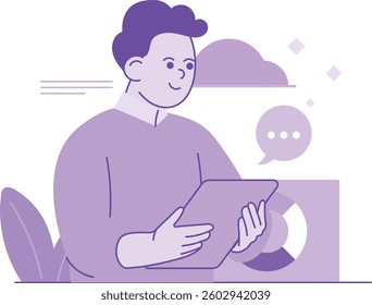Man Communicating and Analyzing With Tab