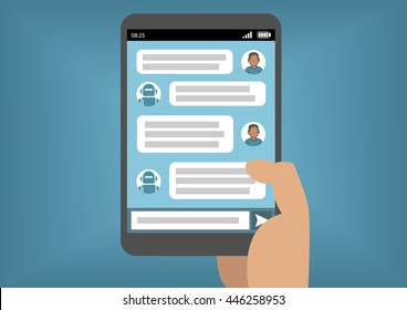 Man Communicating With Chat Bot Via Instant Messenger As An Example Of Artificial Intelligence