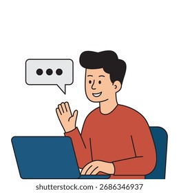 Homem se comunicando on-line com um laptop.