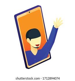 Man communication by smart phone for ramadhan illustration social distancing for information, banner, ond other