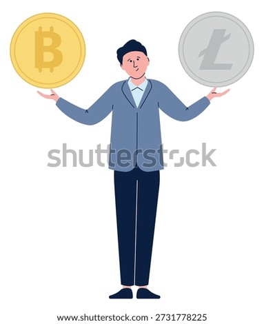 Man compare bitcoin and litecoin. Crypto money market