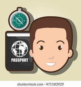 man compass passport travel vector illustration  design