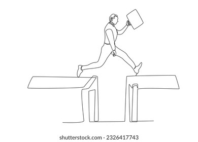 A man completes an obstacle. Work obstacle one-line drawing
