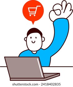 A man completes shopping online and signs OK