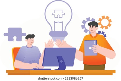 Man Completing Business Projects Illustration