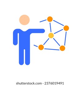 Man with complex geometric figure line icon. Teacher, geometry, lesson, university, higher mathematics, area. Vector color icon on white background for business and advertising.