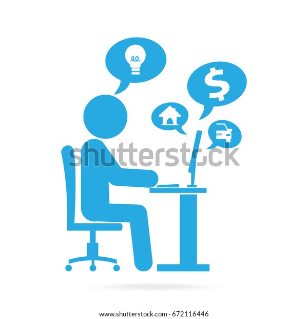 Man and computer blue icon, idea\
with commerce online or work make money online\
concept
