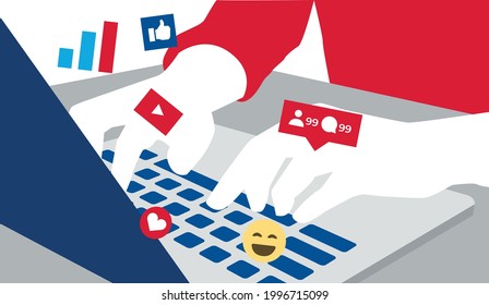 Man with computer browsing social networks