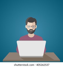 man at the computer .frilanser at work illustration