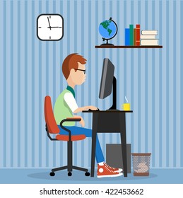 man at the computer .frilanser at work illustration