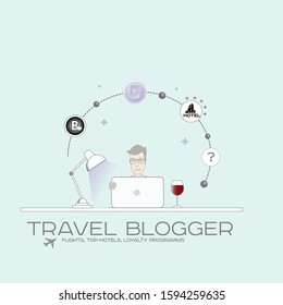 man and computer, illustration, signs, blogger