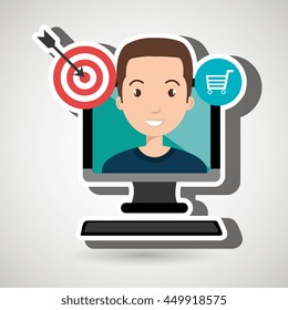 man with computer isolated icon design, vector illustration  graphic 