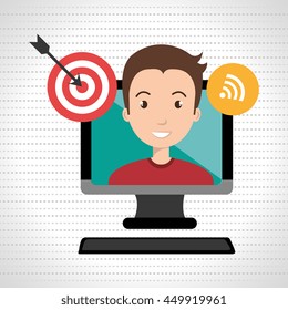  man with computer isolated icon design, vector illustration  graphic 