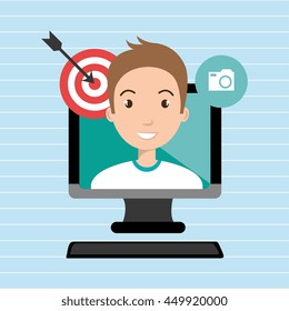  man with computer isolated icon design, vector illustration  graphic 