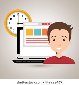 man and computer isolated icon design, vector illustration  graphic 