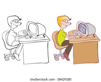 Man and computer. IT, programmer