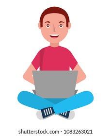man with computer laptop character