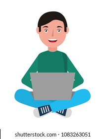 man with computer laptop character