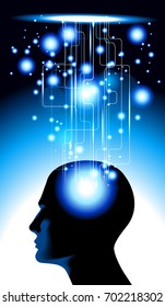 Man in a computer network.The concept of the relationship of a human with the cosmic energy. File is saved in AI10 EPS version. This illustration contains a transparency