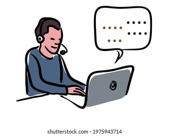 Man with computer in office customer service vector illustartion