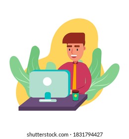 man with computer vector illustration in flat style
