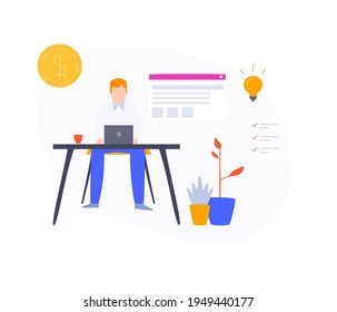 The man at the computer. Vector illustration. A modern concept. Flat design for a website