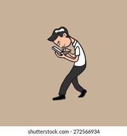 Man concentrates on mobile phone