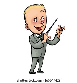 man conducts the choir. vector drawing of a series of comic characters.