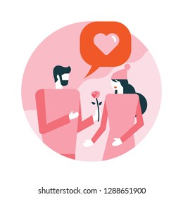 Man confessing love with woman. Happy valentine's day. flat icons design. vector illustration