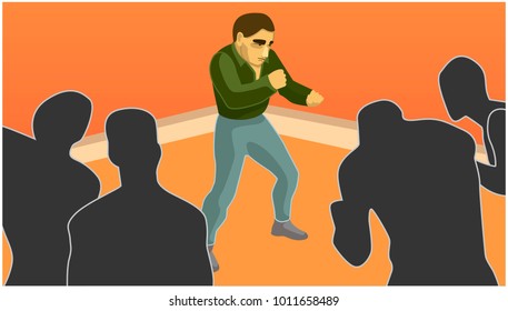 a man confronts the shadows. it overcome difficulties. situation. vector illustration