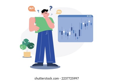 Man Confused About Stocks Illustration concept. A flat illustration isolated on white background
