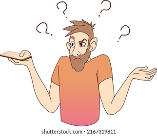 The man is confused. Emotions of perplexity, question