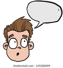 hombre con cara confundida y ilustración de la burbuja del habla aislado en blanco